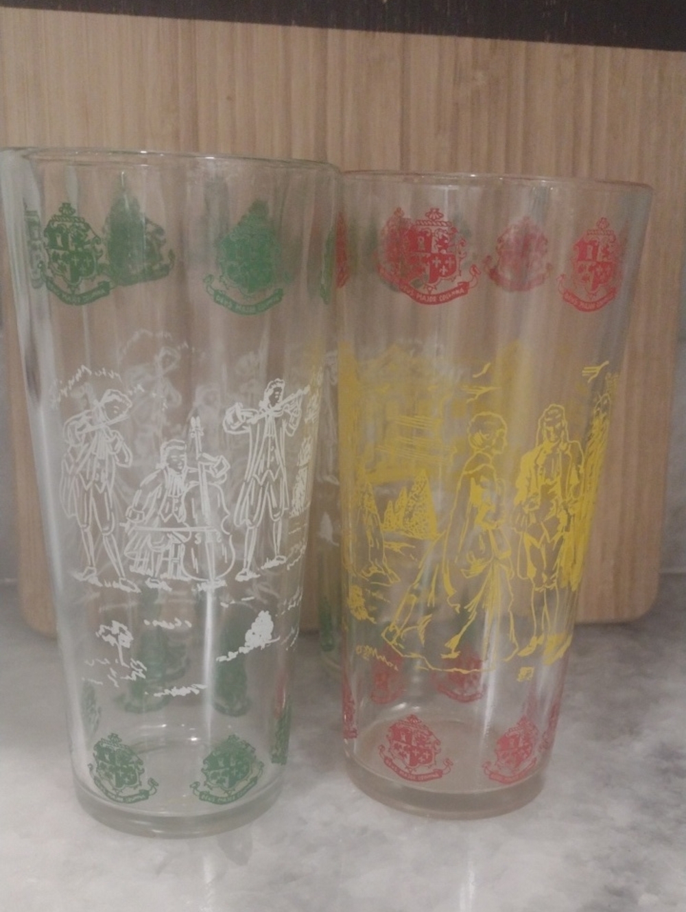 Vintage Deus Major Columna Tall Drinking Glasses - Yellow & White Prints 4